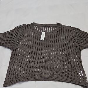 Metclasi Brown Crochet Knit Top